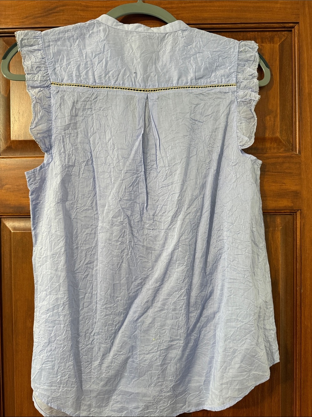 Maeve Light Blue Sleeveless Button-Up Top with Floral Embroidery - Picture 2 of 5
